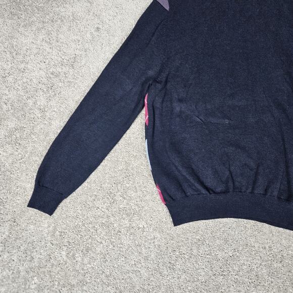 Brooks Brothers Wool Sweater Mens XL Blue Argyle 1/4 Zip Preppy Grandpacore - Picture 9 of 15